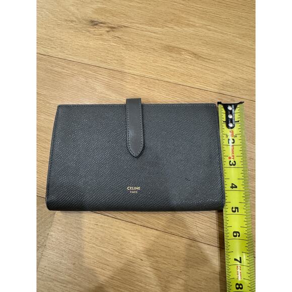 Celine Long Strap Leather Grained Calfskin Wallet Pebble Gray w Box & Tag $900 - Picture 8 of 8